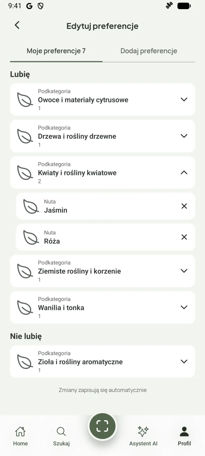 Nowy edytor nut zapachowych i preferencji w Scenzie